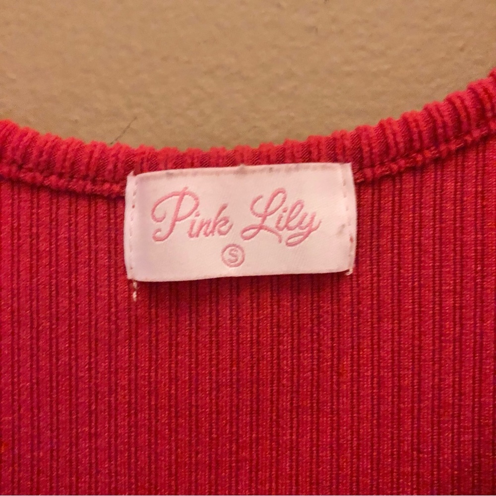 Pink Lily Ribbed Button Front Bodycon Dress Red Small - Picture 3 of 6